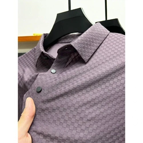 Herren Luxus Waffel Kurzarm Poloshirt Revers Eis Seide Atmungsaktiv High End - Bild 29 von 29