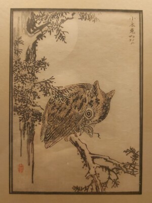 ORIGINAL KONO BAIREI HORNED OWL MEIJI PERIOD JAPANESE WOODBLOCK
