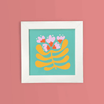 Framed Abstract Flower Art Print 8''x8''
