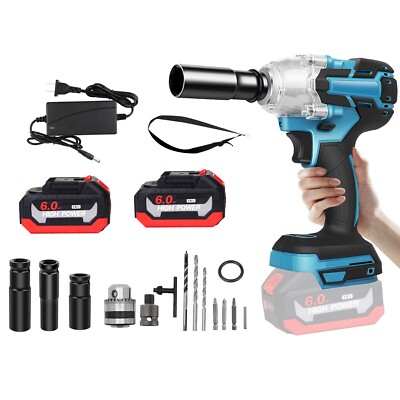 500Nm Cordless Electric Impact Wrench 1/2'' High Power Driver 2X 18V-21V Battery