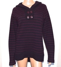 MOUNTAIN HARDWEAR Wool Blend Hooded Purple Striped Hi-Low Sweater Size L