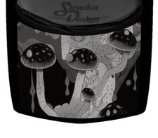 Trippy Grayscale Mushrooms Retro Drips Hood Wrap Vinyl Graphic Decal 58