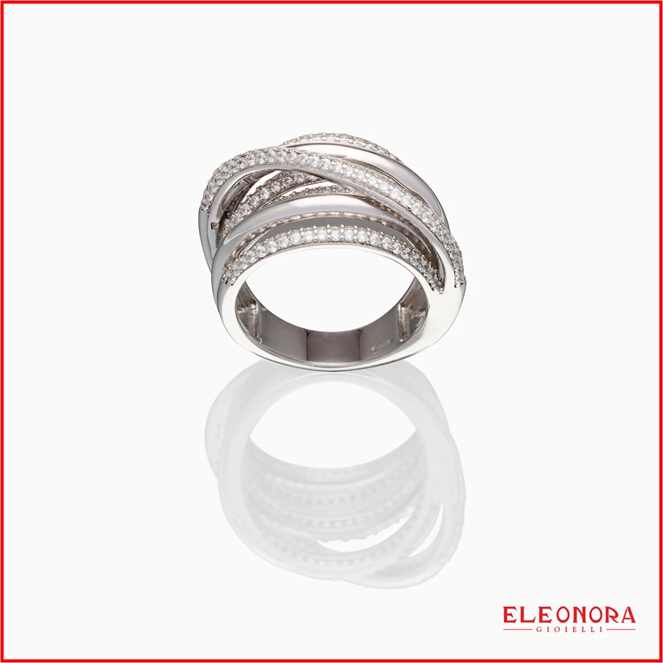 anello fascia argento 925 zirconi bianco anelli da donna in bigiotteria,grandi a - Immagine 4 di 4