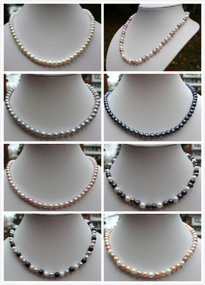 100% Echte Süßwasser Zucht Perlen Schmuck Perlenkette Halskette Kette Collier - Bild 1 von 1