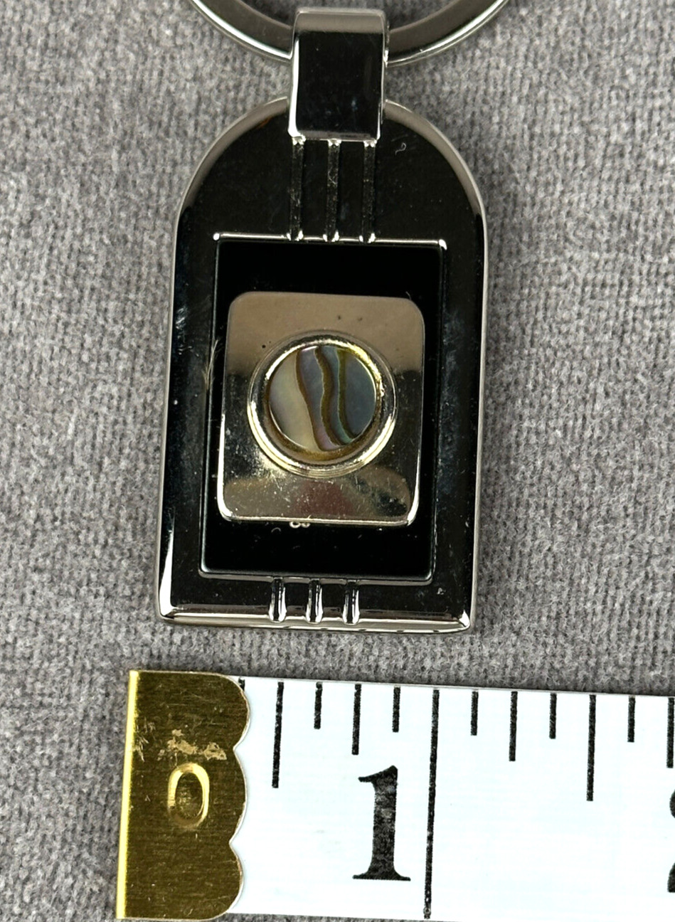 Key Chain Chrome Rectangular Round Abalone Circle… - image 6