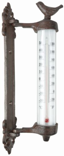Rustic Wall Thermometer Bird Cast Iron Ornate Indoor Outdoor Garden 27cm Decor - Afbeelding 1 van 3