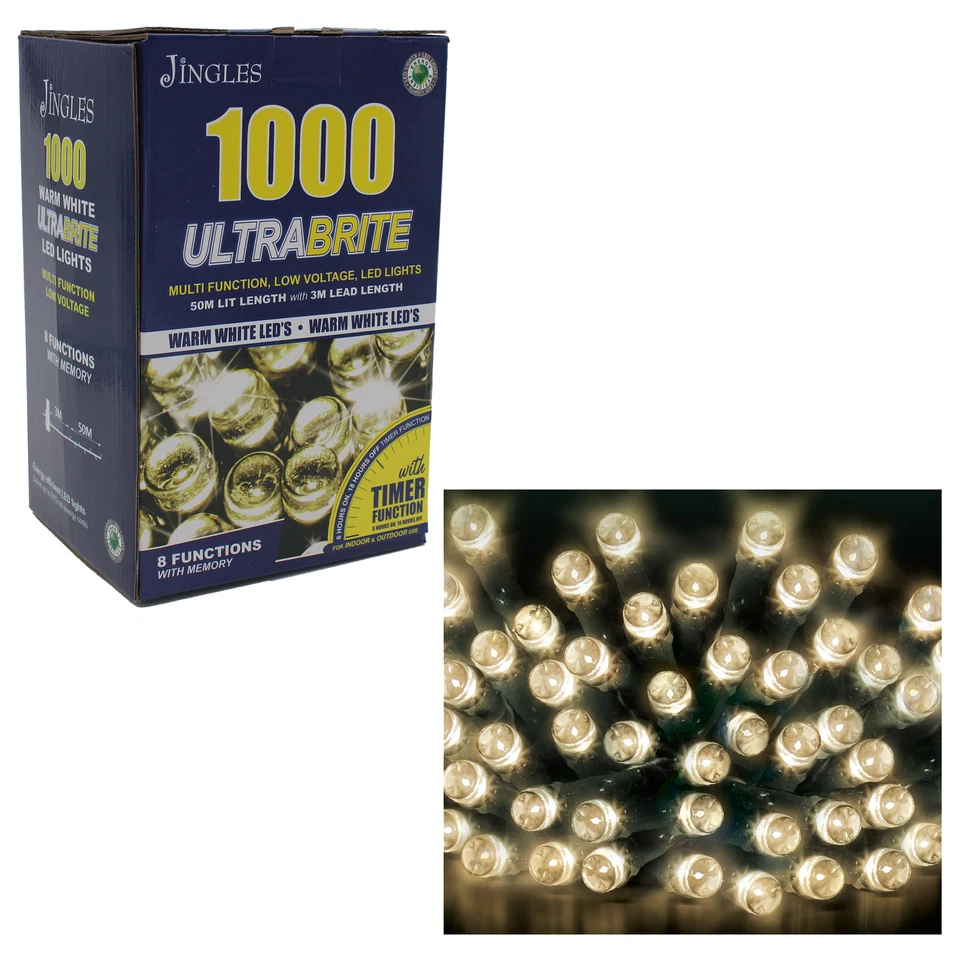 Navidad Ultra Brillante Luces Multifunción con Temporizador - 1000 Blanco Cálido - Imagen 1 de 1