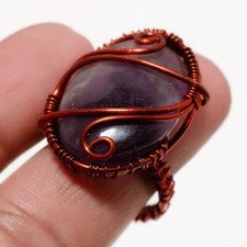 African Amethyst Gemstone Copper Ring Handcrafted Wire Wrap Jewelry 8.75" A317