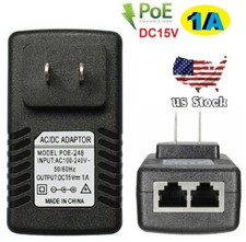 15V 1A Wall Plug POE Injector Ethernet Adapter AC100V-240V Power Supply US