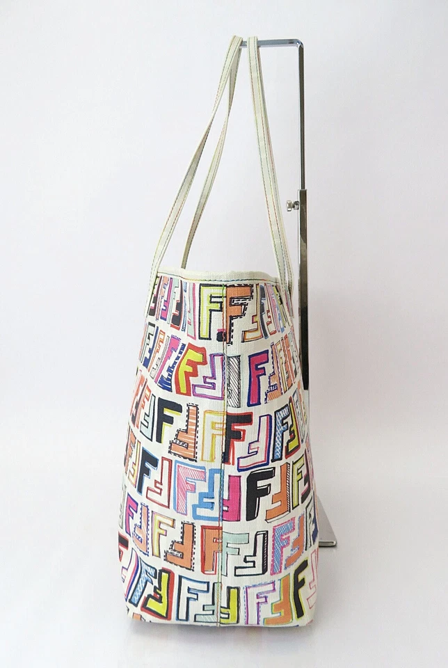 Authentic FENDI White and Multicoors PVC Canvas Tote Bag Purse #60238 - Image 4 of 4