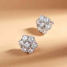 2Ct Real Moissanite Cluster Flower Stud Earrings 14k White Gold Plated Silver