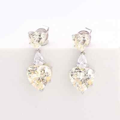 3Ct Pear Heart Yellow Citrine & Diamond Women Dangle Earrings 14K White Gold FN