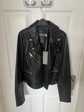 Mint Velvet Leather Zip Biker Jacket Black