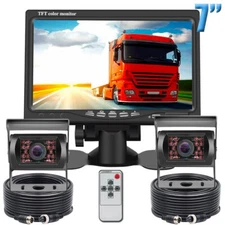 Dual Backup Camera Night Vision System+7" HD Rear View Monitor for RV Truck Bus