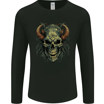 Teufel Totenkopf Dämon Sensenmann Satan Herren Langarm T-Shirt