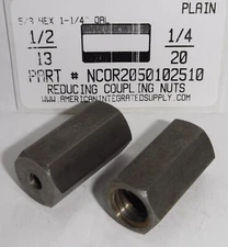 1/2-13 TO 1/4-20 REDUCING HEX COUPLING NUTS STEEL PLAIN (4)