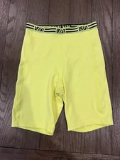 Mens Shiny Neon Yellow Spandex Compression Shorts M