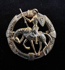 Vintage Crusader Pin~Brooch w/ Horse! Knights Templar Sword Shield Goldtone