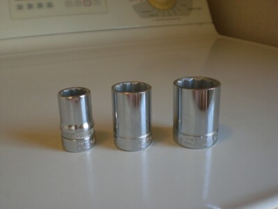 Old Vintage 3 Lot Indestro Super 1/2'' Drive Sockets 20 & 23mm + 19/32 SAE METRIC
