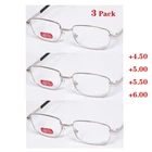 3 pcs Reading Glasses +450 +500 +550 +600 Lens Fashion Style Gold Metal Frame