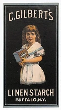 C. Gilberts Linen Starch Label 3" x 5 1/2" Buffalo, NY Girl w/ Product Box