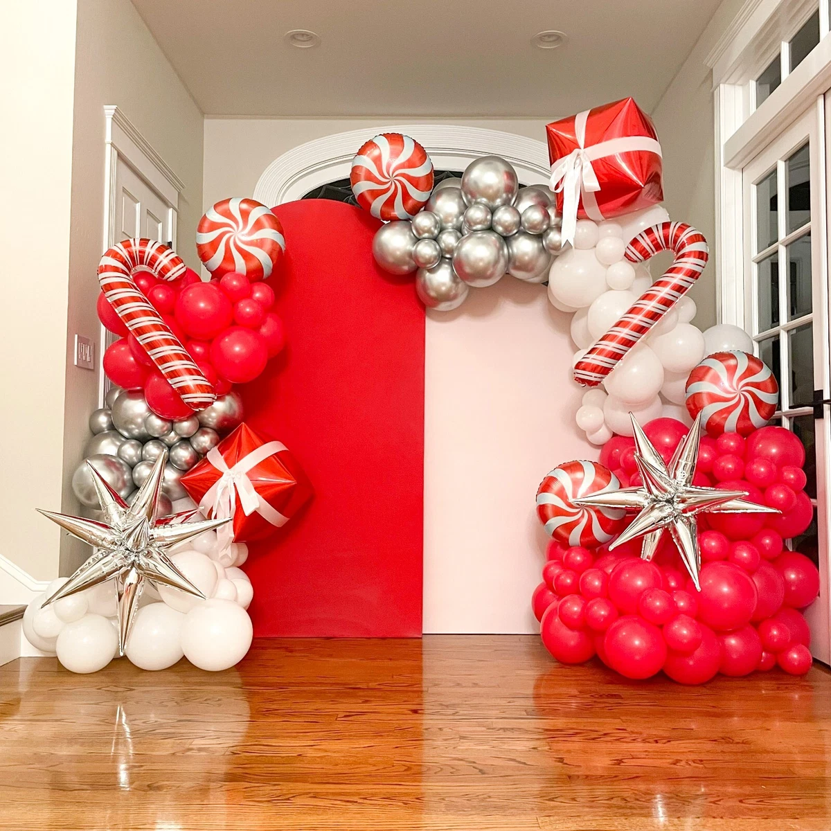 SHIMMER CONFETTI 16ft Red and White Christmas Balloons Arch and Garland Kit