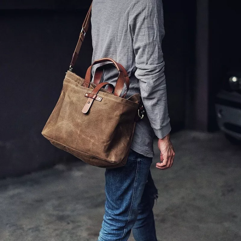 Men's waxed canvas tote bag hot sale