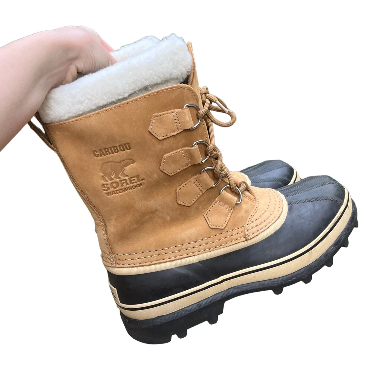 Sorel Snow Boots Caribo Mid Calf Waterproof NL1005-280 Tan/Black Womens  Size 10