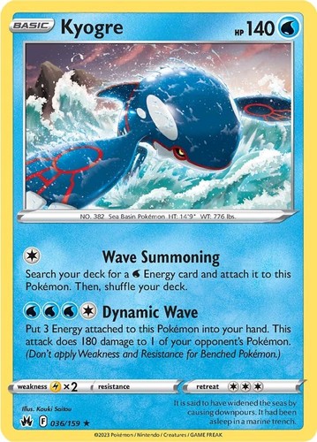 Pokemon Kyogre 036/159 SWSH: Crown Zenith Holo Rare Holofoil NM