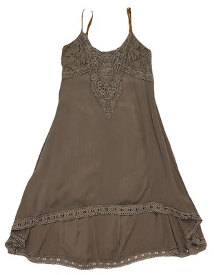 Miss Me Olive Green Crocheted High-low Dress, M