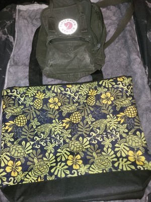 Fjallraven Kanken Backpack & Floral Tote Bag Set, Adjustable Strap, Green