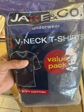 5 Pack 🔥JAKE & CO Super Soft Black Cotton Crew Neck T-Shirts Men Sizes L😱