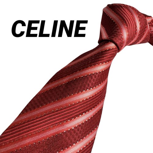 Corbata Celine Rojo Rosa Color Rayas Borde Lujo Preciosa Elegante Clásica USADA K