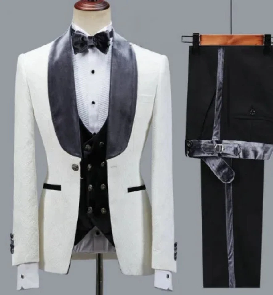 Chaqueta Floral Hombres Traje Delgado Boda Esmoquin Terciopelo Solapa Novio Fiesta Trajes Blazer Foto 3 de 4