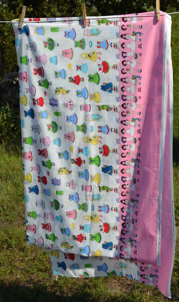 4.125 yards Mouse feathers fabric paper dolls border print cotton 44" wide - Image 2 of 2