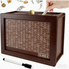 Cash Vault Wooden Savings Box, Retro Money Bank for Kids and Adults  10000 