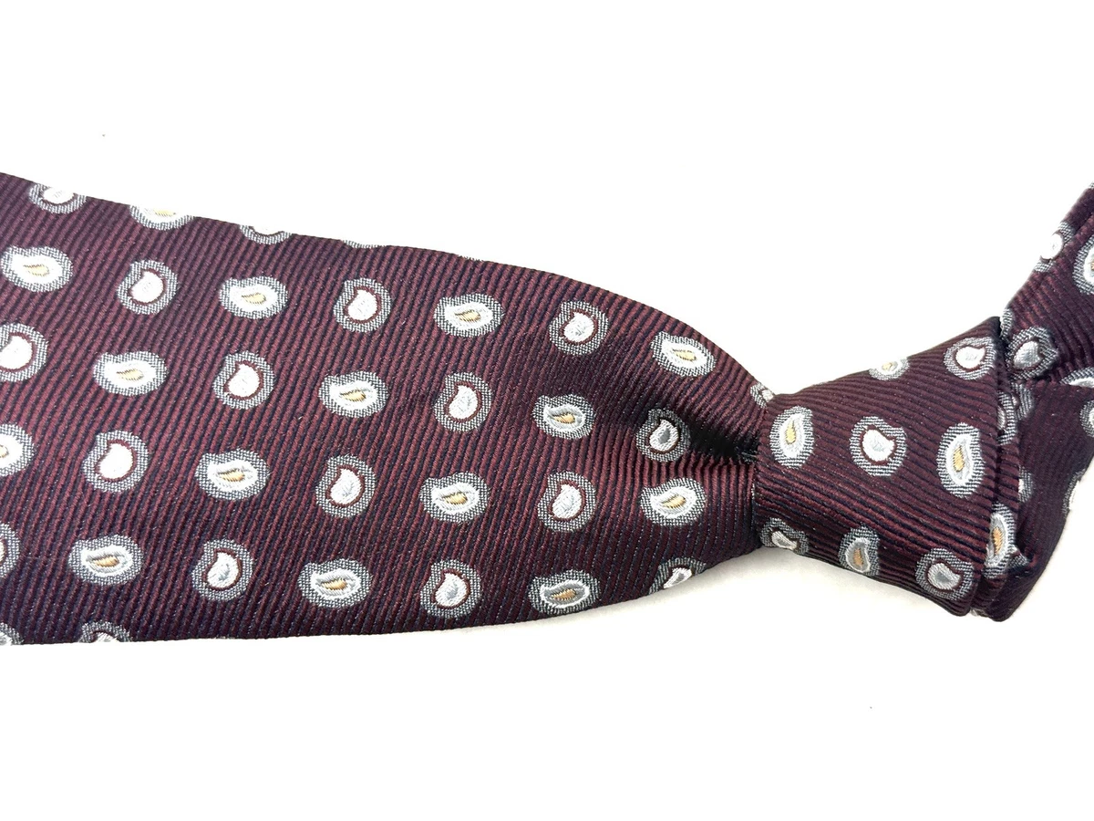 Cravatta In Seta Luciano Barbera - Blu Scuro/verde/rosso, Stampa Paisley Fatta A Mano - Valore $195