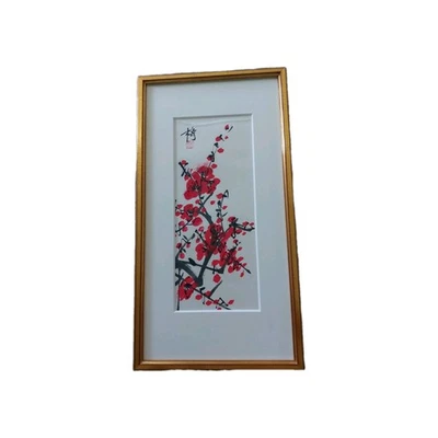 Chinesische Tuschemalerei Pflaumenblüte gerahmt 19,5x37 cm Asiatica MIT DEFEKT - Bild 1 von 4