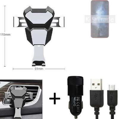 Halterung Lüftungshalter für BQ Mobile BQ-6061L Slim + Ladegerät Smartphone H