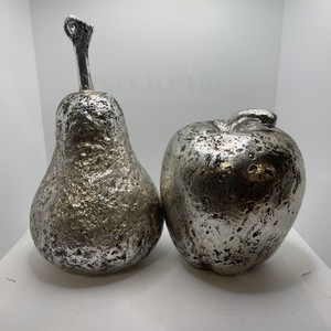 Set Of Art Decorative Pear Apple Home Decor Pitted Silver EUC Fruit