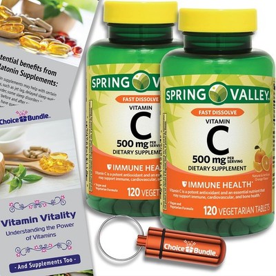 Spring Valley Vit C 500mg Fast Dissolve Chewable 2Pk (240ct) + Bonus Kit