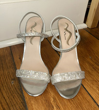 Nina Women's Silver Rhinestone Strappy Ankle Strap Open Toe Sandals 9