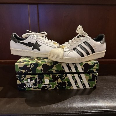 adidas x A Bathing Ape Superstar80s BAPE STA White Black Gold Lace Tag