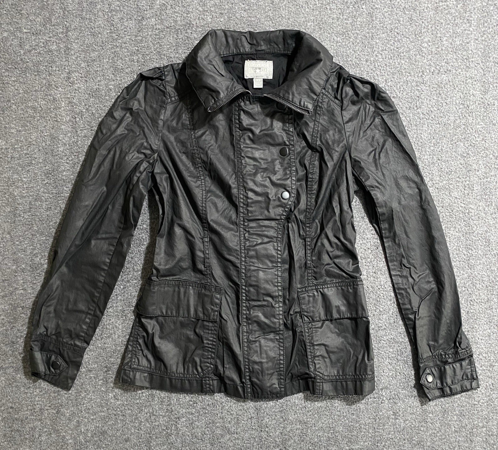 Converse Military Jacket Women's Black Zip-Up, Utility Style Coat Size XS