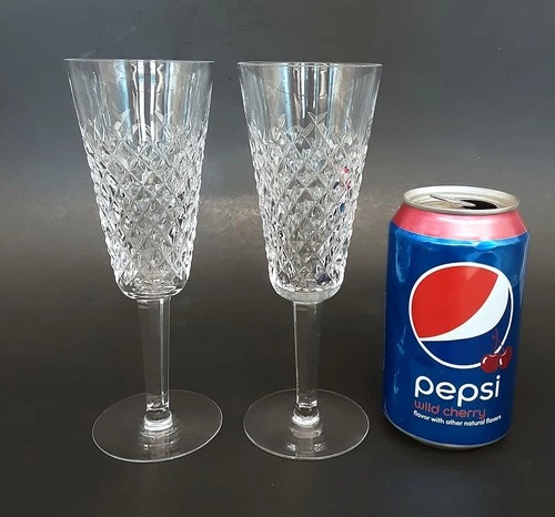 SET 2 WATERFORD Crystal "ALANA" Irish Cut Glass Toasting Champagne Flute Goblets