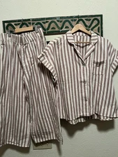 Rylee + Cru Organic Cotton Striped Flannel Pajama Set Size Large 
