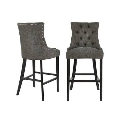 Bakerford Set of 2 Charcoal Gray Upholstered Bar Stool with Tufted Back NE(34B)