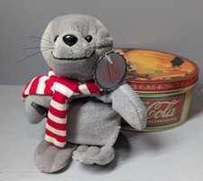bean bag plush Seal with scarf and tag 1997 Coca Cola Christmas Collectible Coke