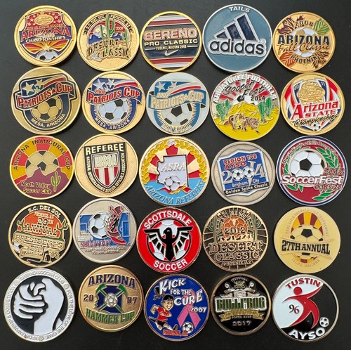 25 Soccer Heads and Tails Referee Coin Token Lot Mostly Arizona State AZ Patriot