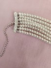 Vintage 7 Strand Faux Pearl Choker Necklace Large Oval Rhinestone Crystal Clasp — photo 5